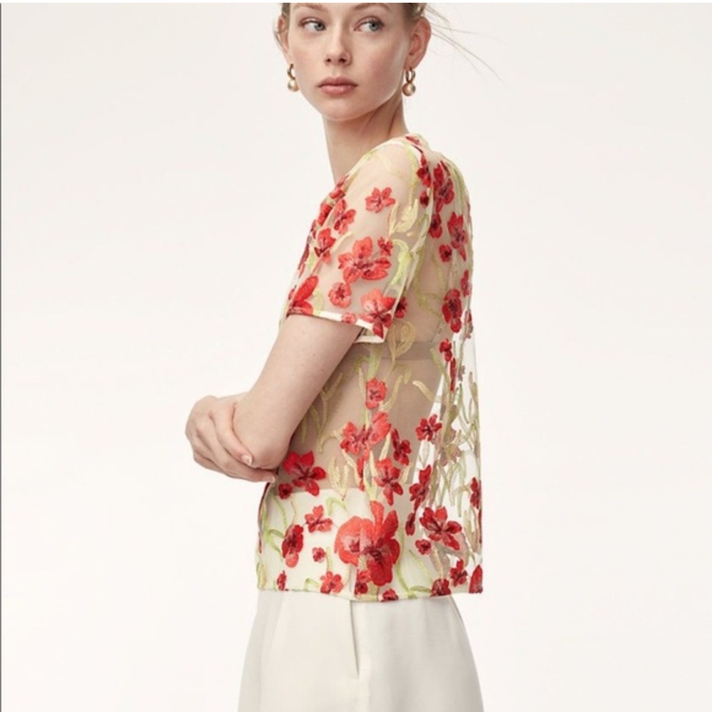 Little Moon Sheer Floral Blouse - Red and Green